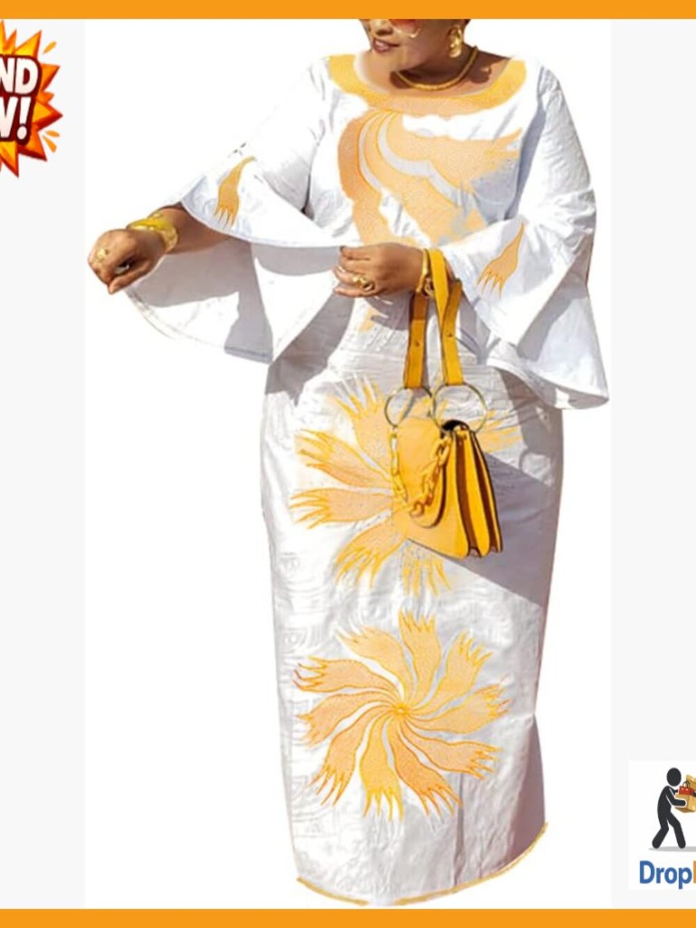 Traditional African Bazin Maxi Dress Elegant Embroidery Formal Wedding Attire
